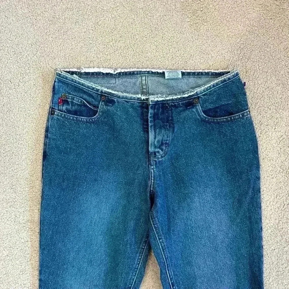Mudd Blue Vintage Denim Frayed Waist Flared Jeans Mid Rise Cotton Size 7 Junior - Picture 2 of 6